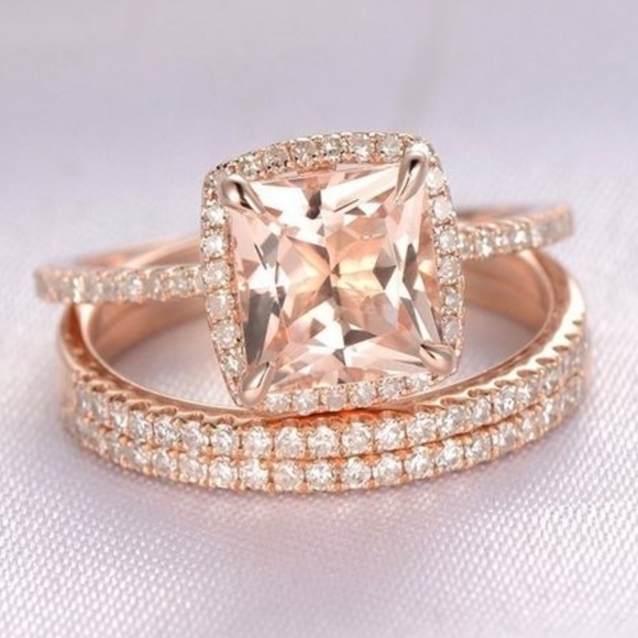 18K Rose Gold Plated with 4.25ct Morganite Ring - Picture 6 of 8